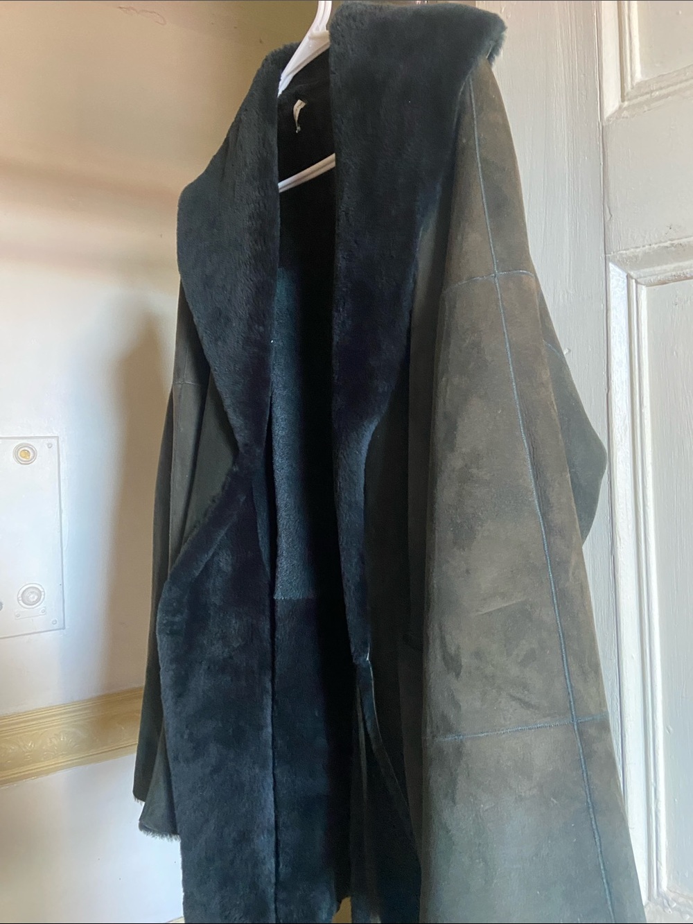 Vintage Bally Women’s Black and green Suede Shearling Coat xxl